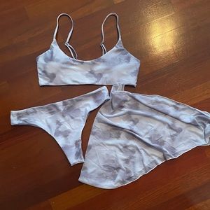 SHEIN Gray Tie Dye Bikini Swimsuit & Tie Side Beach Skirt